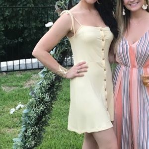 TOPSHOP Yellow Button Front Ribbed Mini Dress